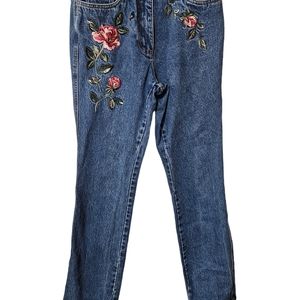 Together  Bohemian  Embroidered Botanical Straight Leg Vintage Jeans Size 4